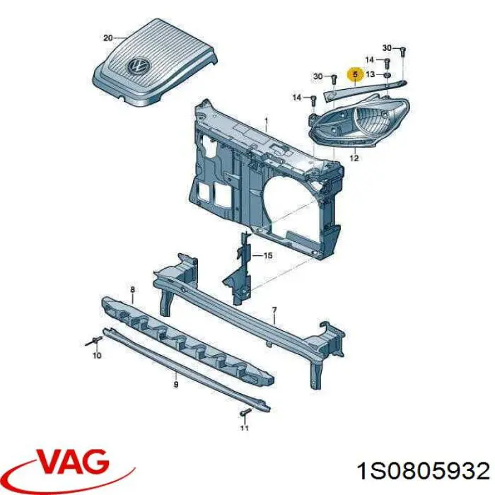 1S0805932 VAG Супорт радіатора верхній/монтажна панель кріплення фар