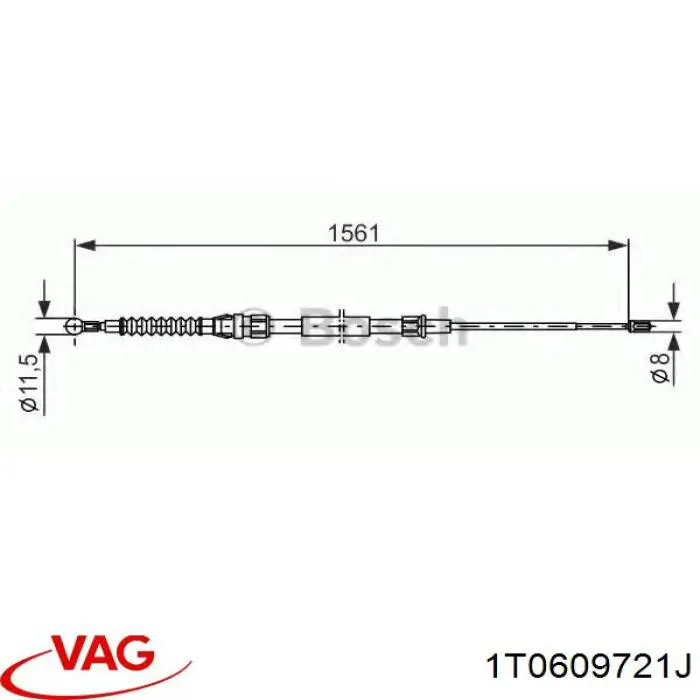 Купити 1T0609721J VAG Трос ручного гальма задній, правий/лівий