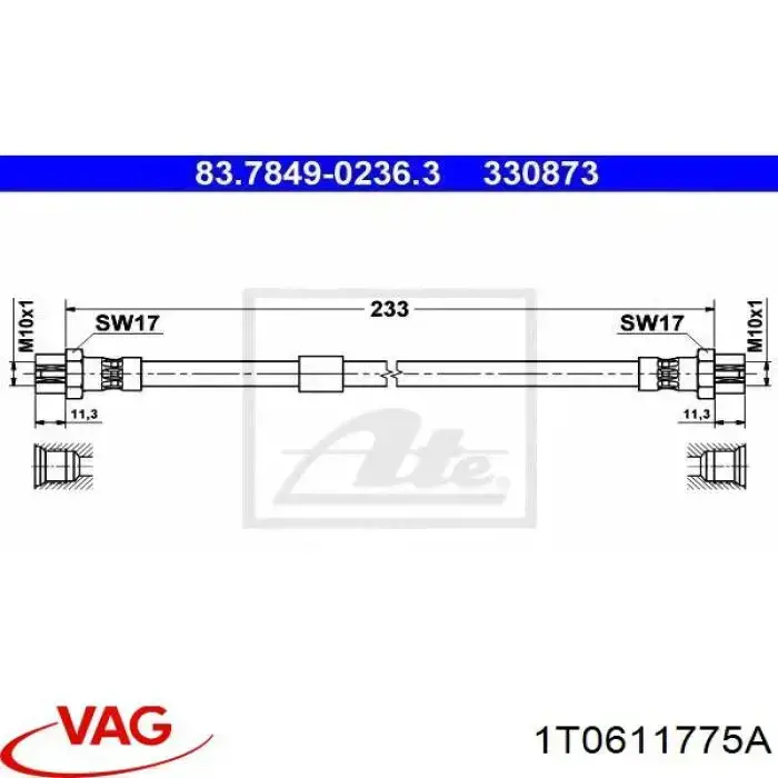 Шланг гальмівний задній VAG 1T0611775A ціна, від 7.22 USD