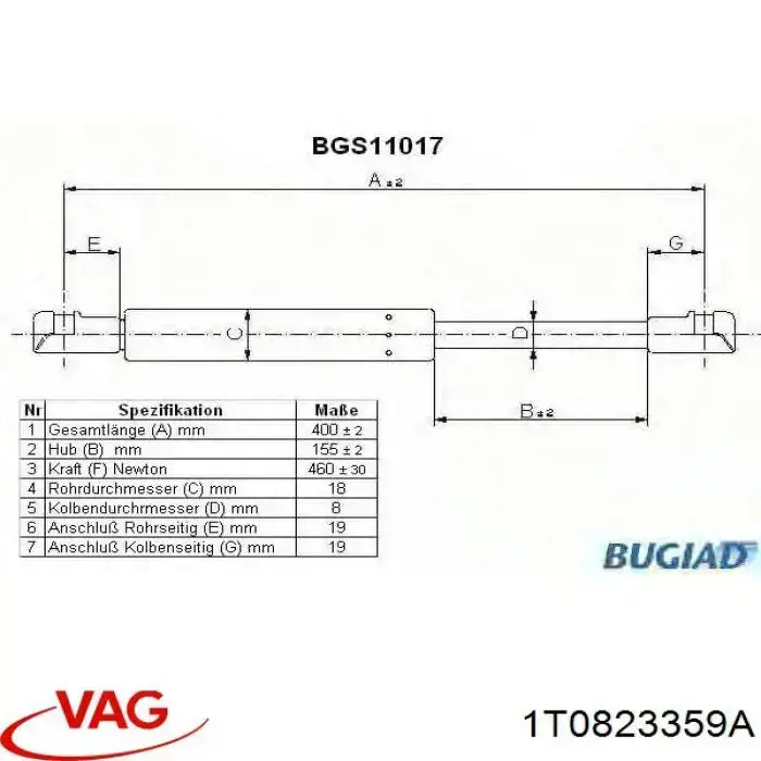 Купити 1T0823359A VAG Амортизатор під капот