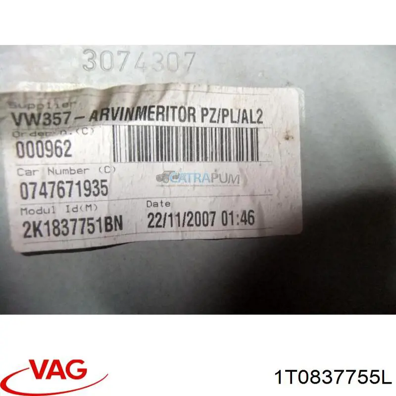 Купити 1T0837461 VAG Механізм стеклопідйомника водійських дверей