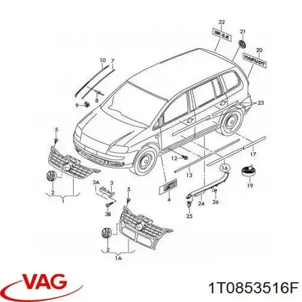 1T0853516FGRU VAG Молдинг передньої правої двері