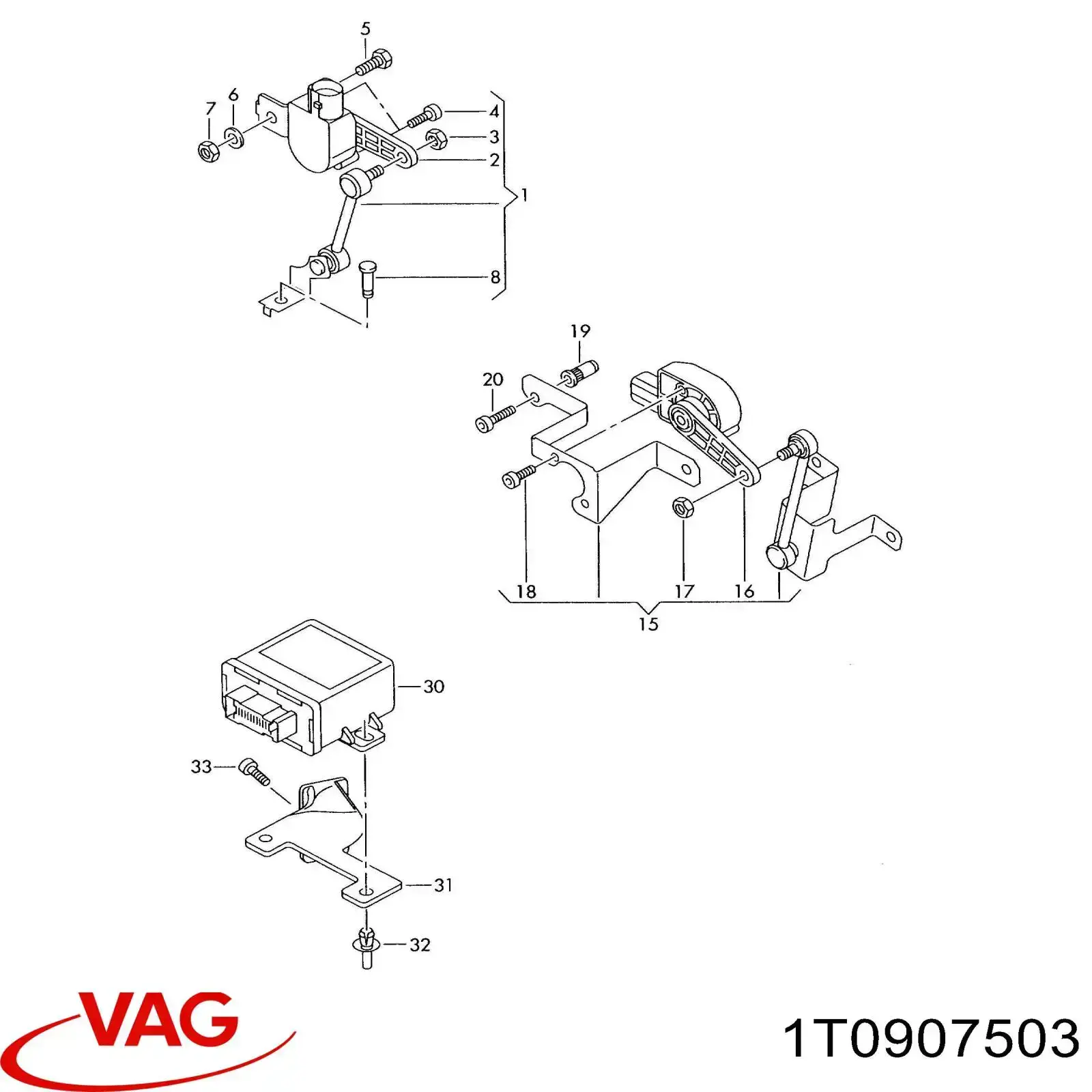 Датчик рівня положення кузова, задній 1T0907503 VAG
