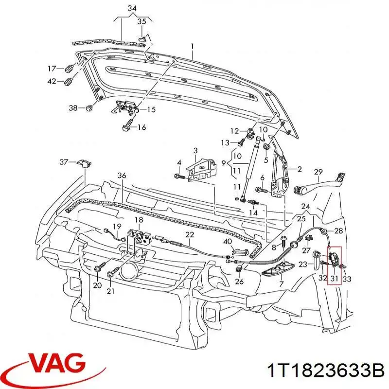 Кронштейн ручки відкривання капота 1T1823633B VAG