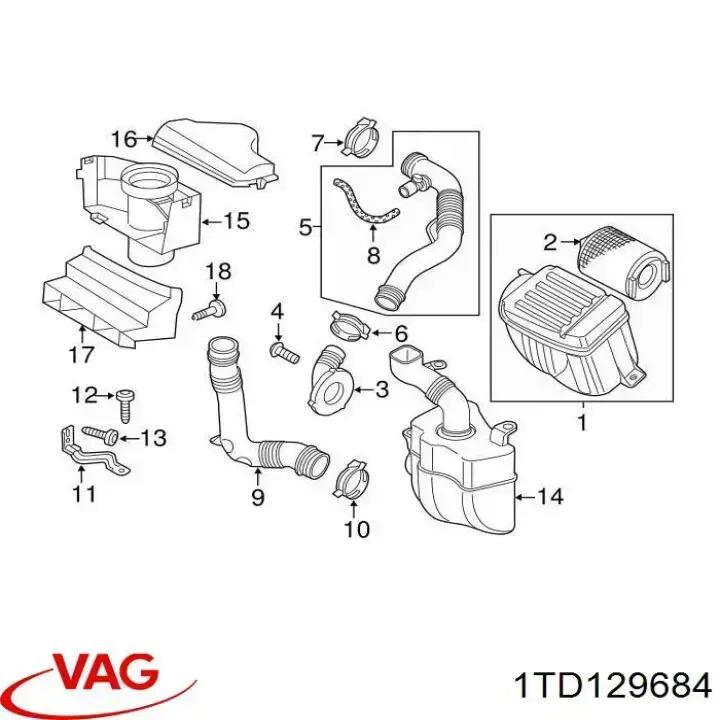 Купити 1TD129684 VAG Повітрозабірник повітряного фільтра
