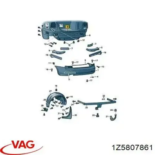 Купити 1Z5807861 VAG Направляюча заднього бампера, ліва