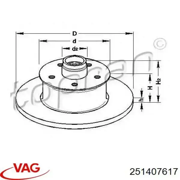 Диск гальмівний передній 251407617 VAG