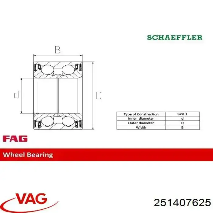 Підшипник маточини передньої 251407625 VAG