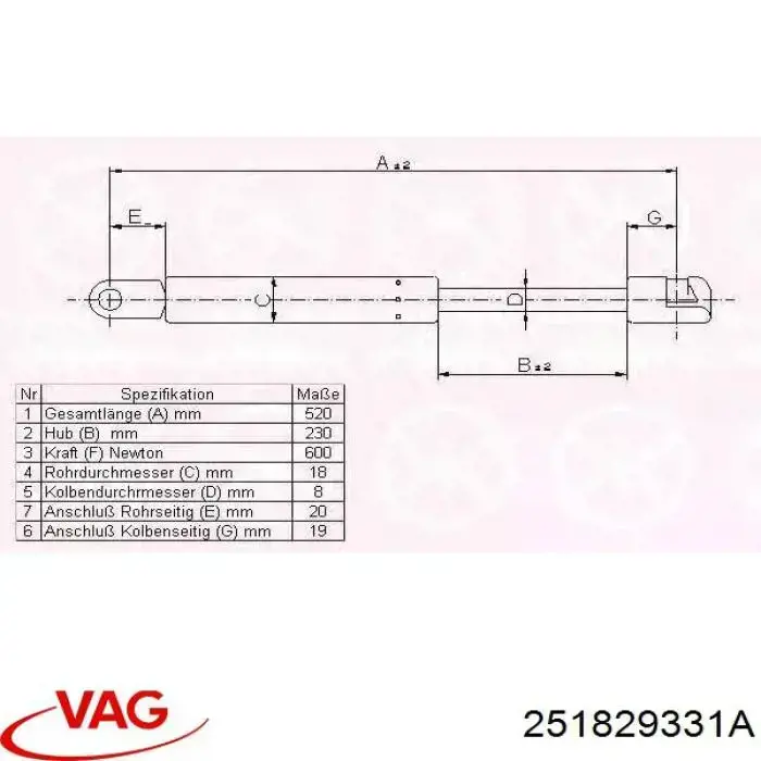 Амортизатор двері задньої VAG 251829331A ціна, від 9.19 USD