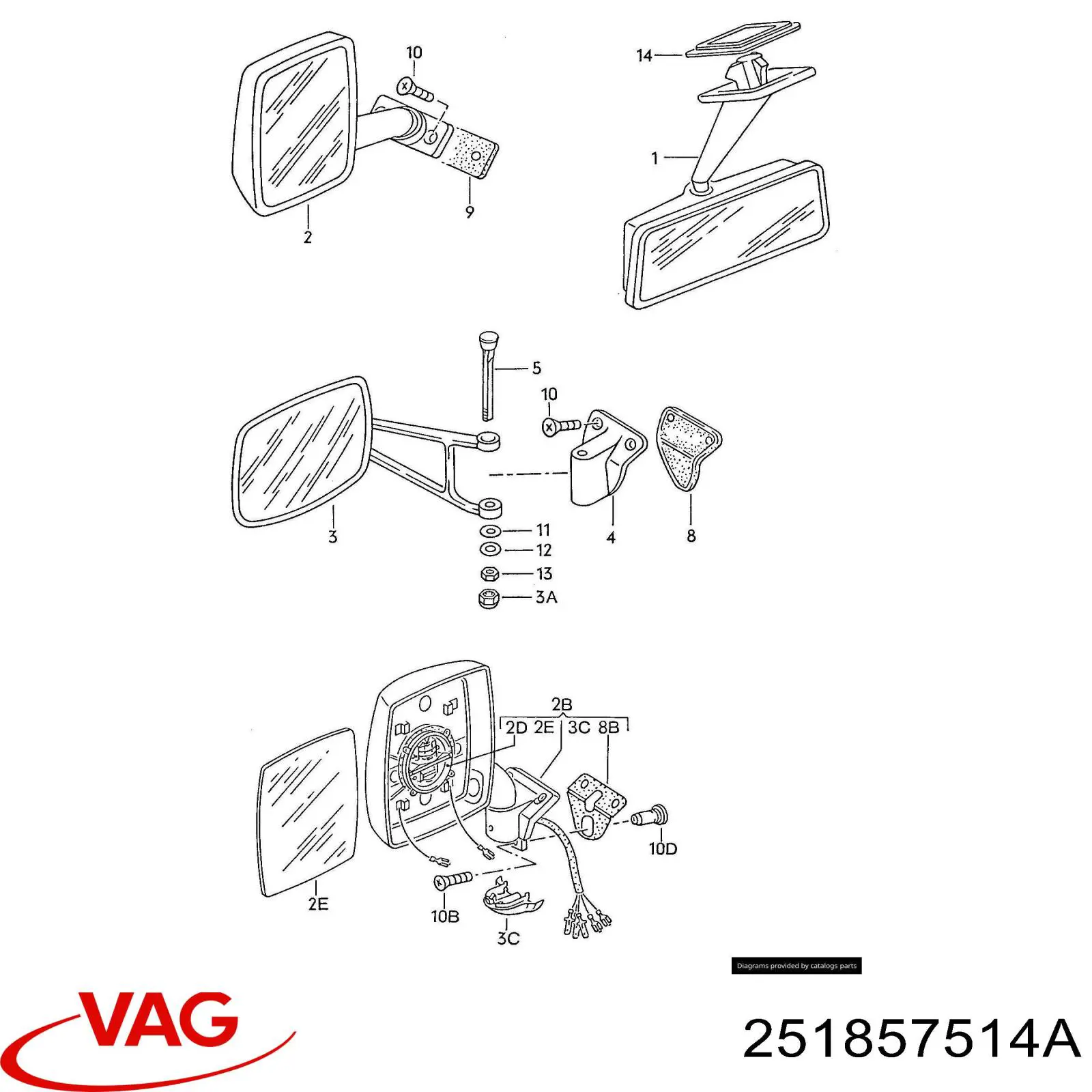 Праве бічне дзеркало VAG 251857514A ціна, від 15.01 USD