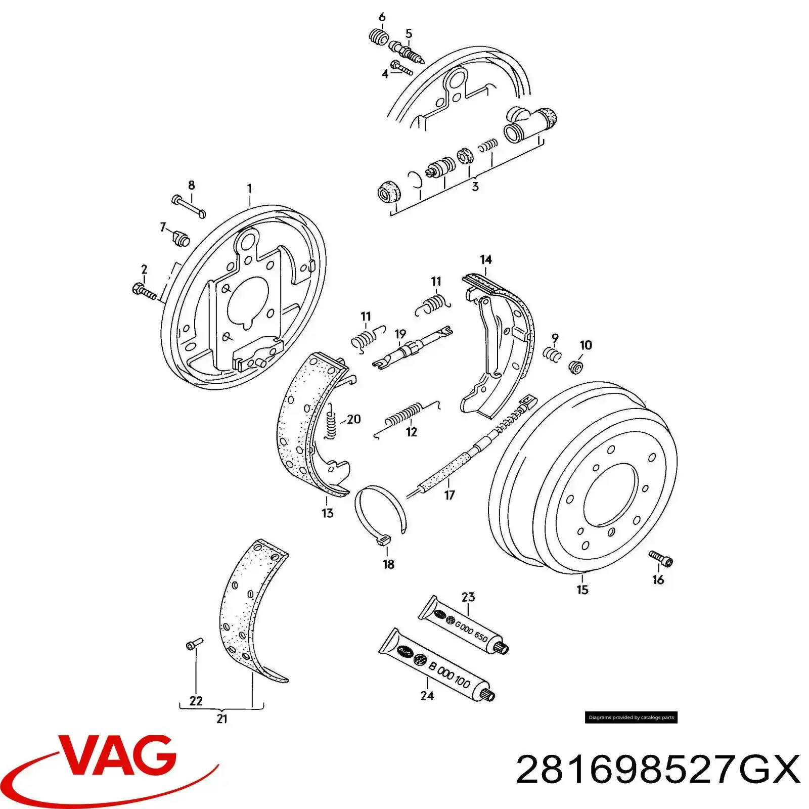 Колодки гальмові задні, барабанні 281698527GX VAG