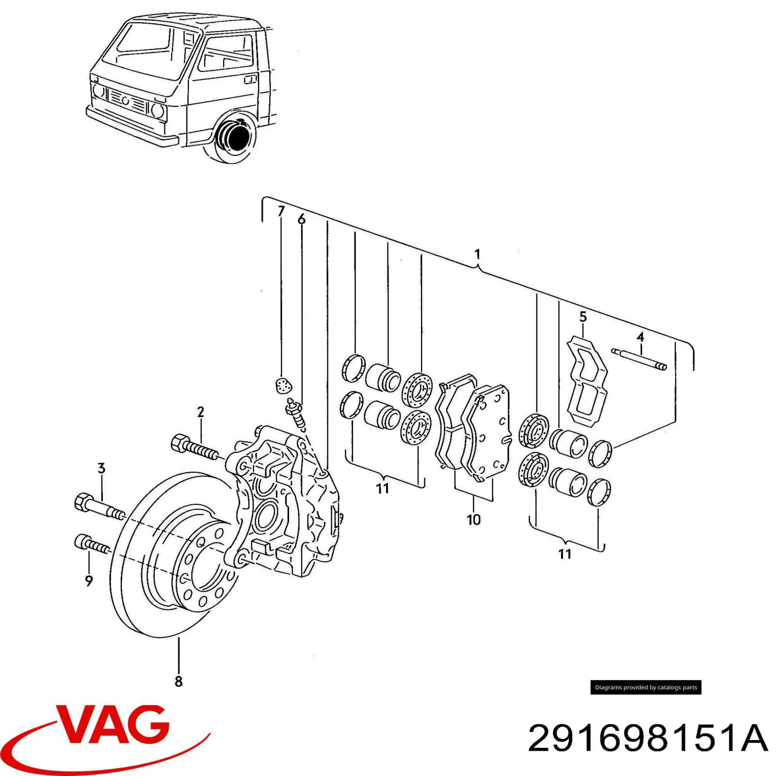 Колодки гальмівні передні, дискові 291698151A VAG