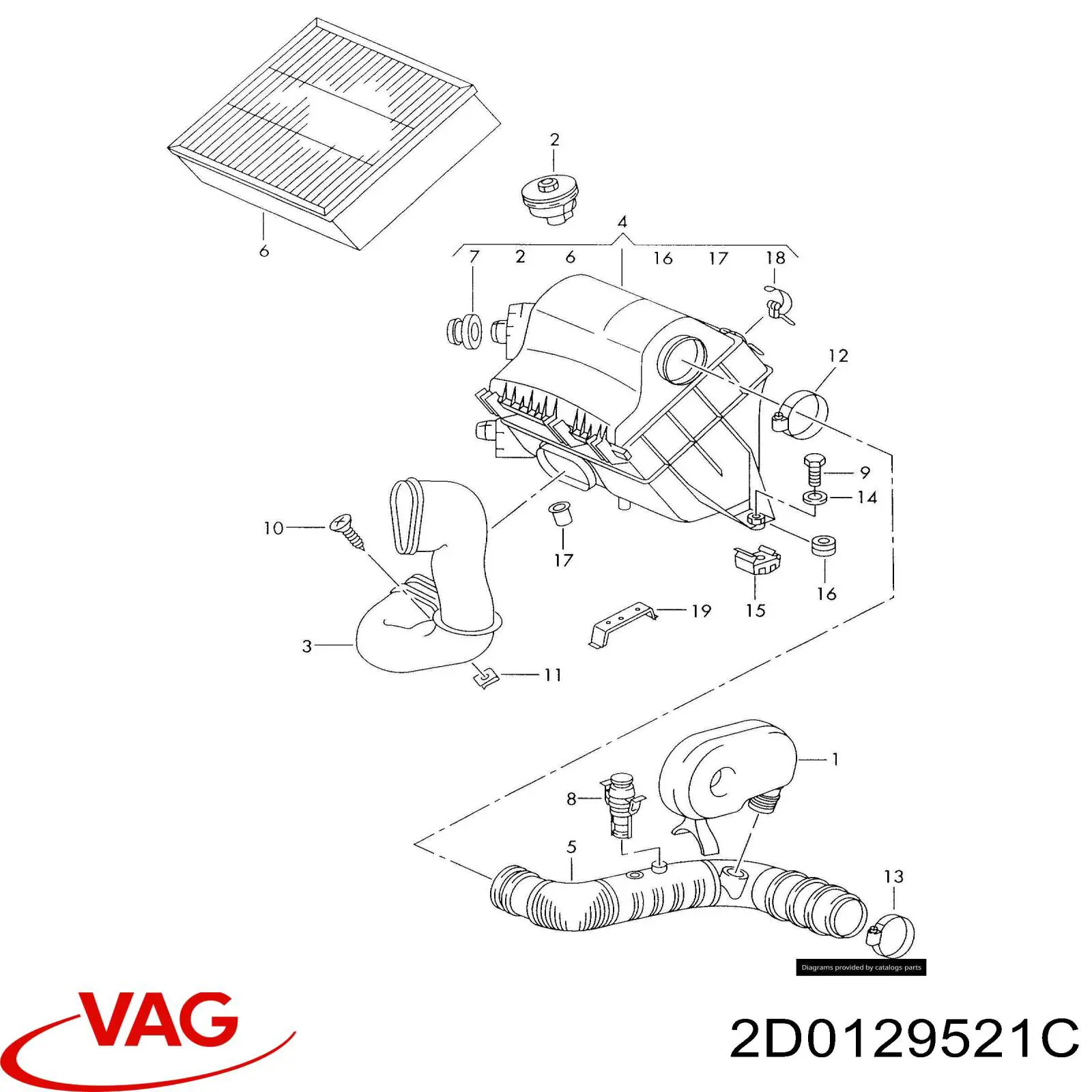2D0129521C VAG Повітрозабірник повітряного фільтра