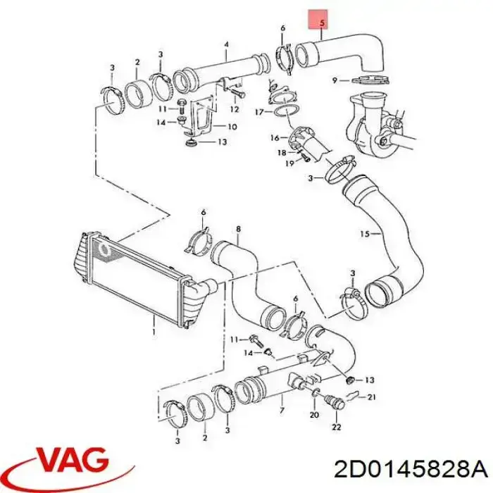 Купити 2D0145828A VAG Патрубок повітряний, вихід з турбіни (наддув)