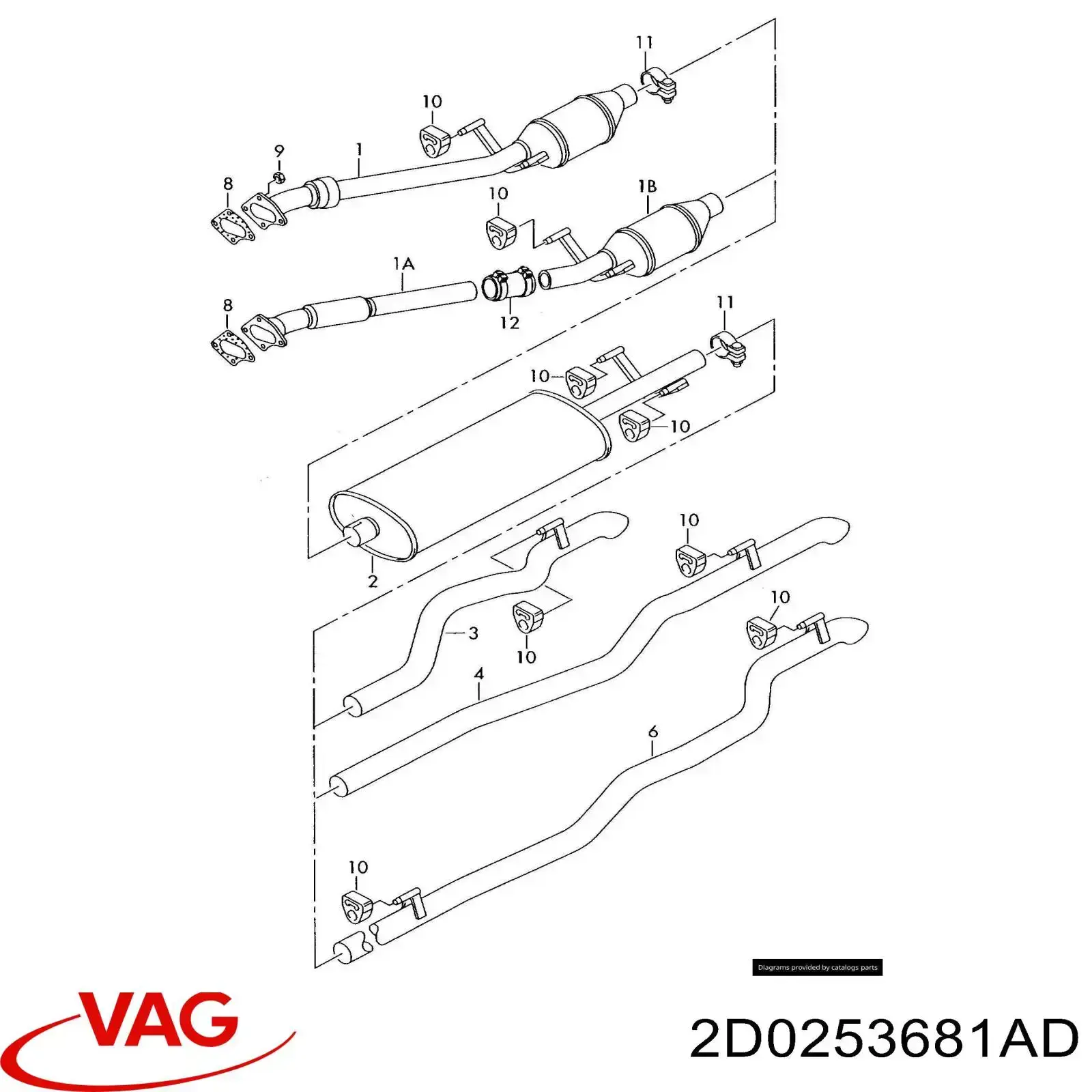 Купити 2D0253681AD VAG Труба приймальна (штани) глушника, передня