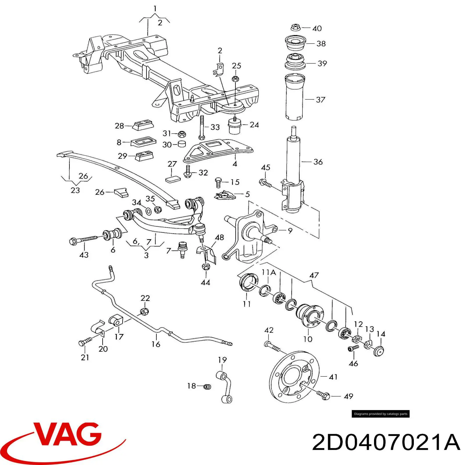 Важіль передньої підвіски нижній, лівий 2D0407021A VAG