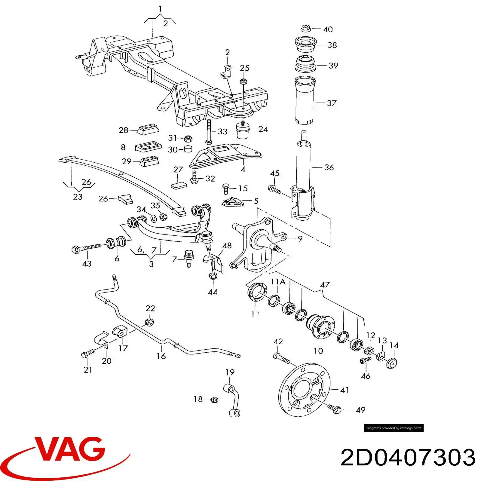 Цапфа - поворотний кулак передній, лівий 2D0407303 VAG