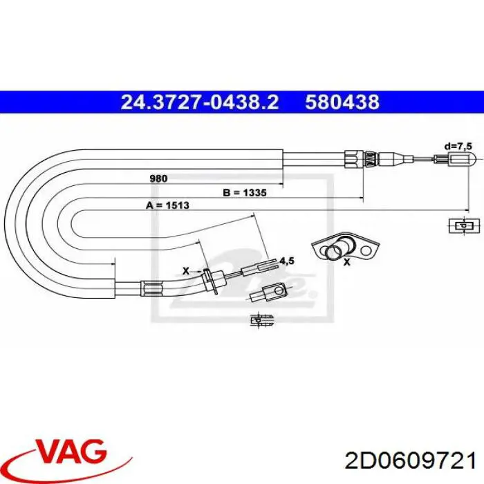 Трос ручного гальма задній, правий/лівий VAG 2D0609721 ціна, від 13.37 USD
