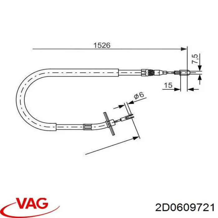 Купити 2D0609721 VAG Трос ручного гальма задній, правий/лівий