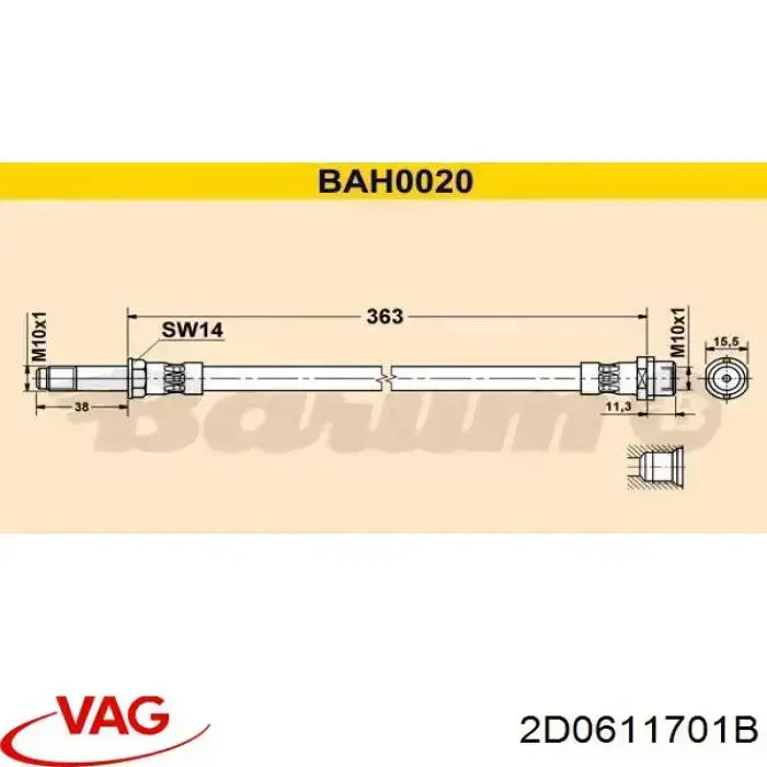 Купити 2D0611701B VAG Гальмівні шланги передні