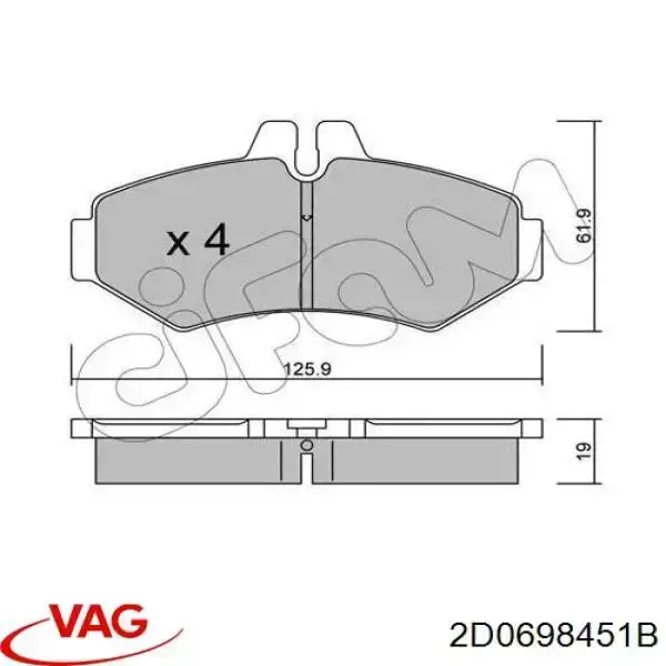 Задні гальмівні колодки VAG 2D0698451B ціна, від 18.56 USD