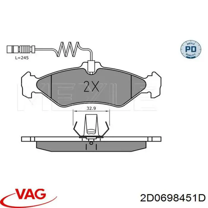 Задні гальмівні колодки 2D0698451D VAG
