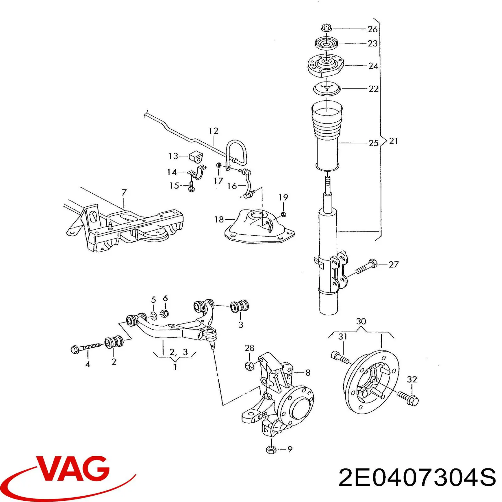 Купити 2E0407304S VAG Цапфа поворотного кулака