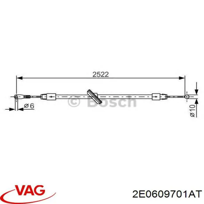 Трос стоянкового гальма передній VAG 2E0609701AT ціна, від 12.39 USD