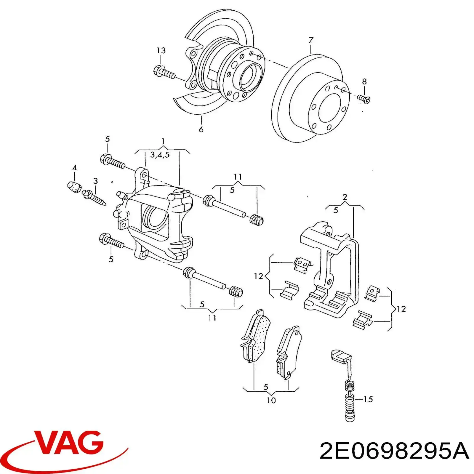2E0698295A VAG комплект пружинок кріплення дискових колодок, задніх