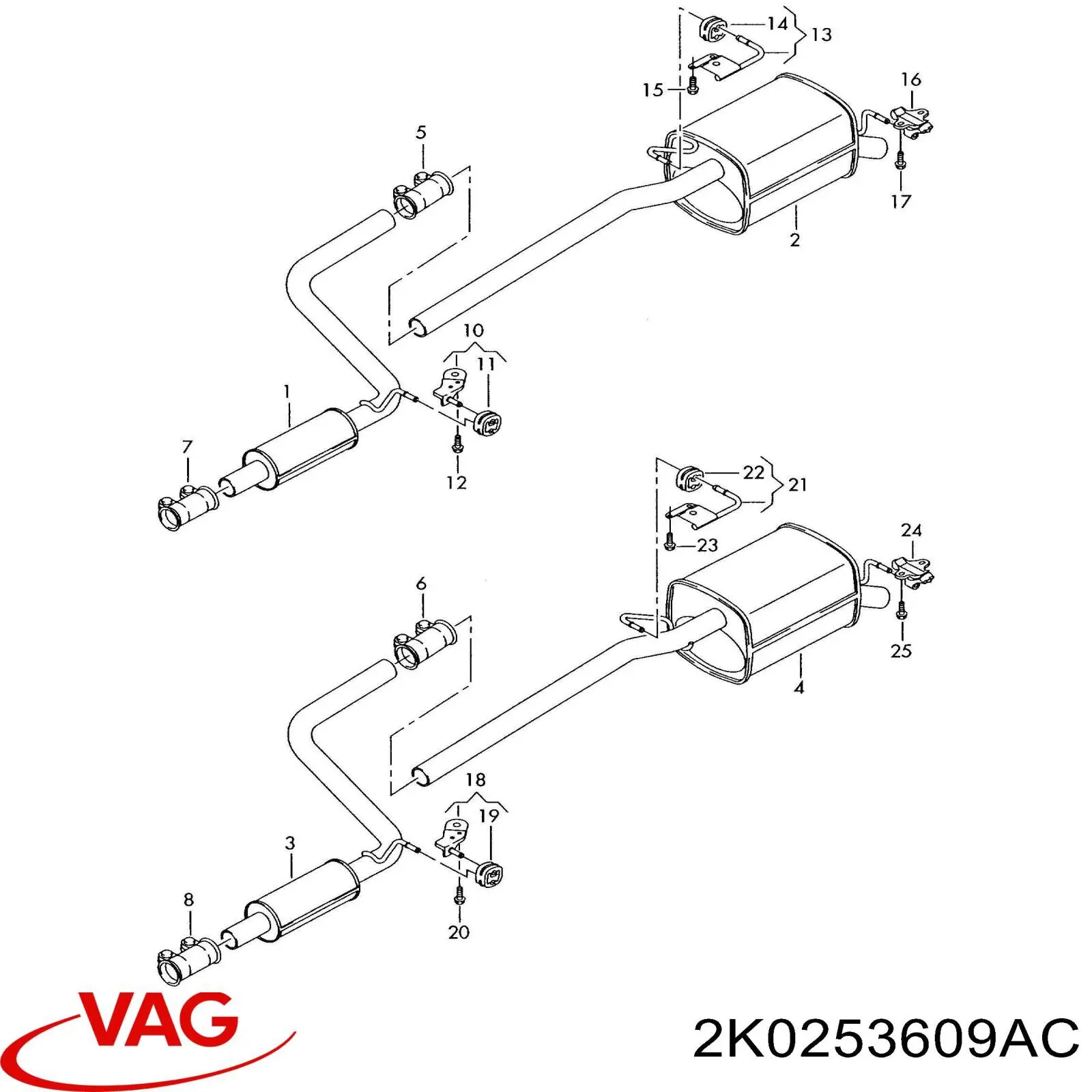 Вихлоп VAG 2K0253609AC ціна, від 60.35 USD