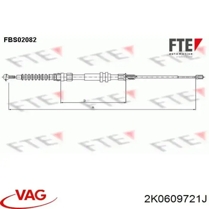 Трос ручного гальма задній, правий/лівий VAG 2K0609721J ціна, від 9.45 USD