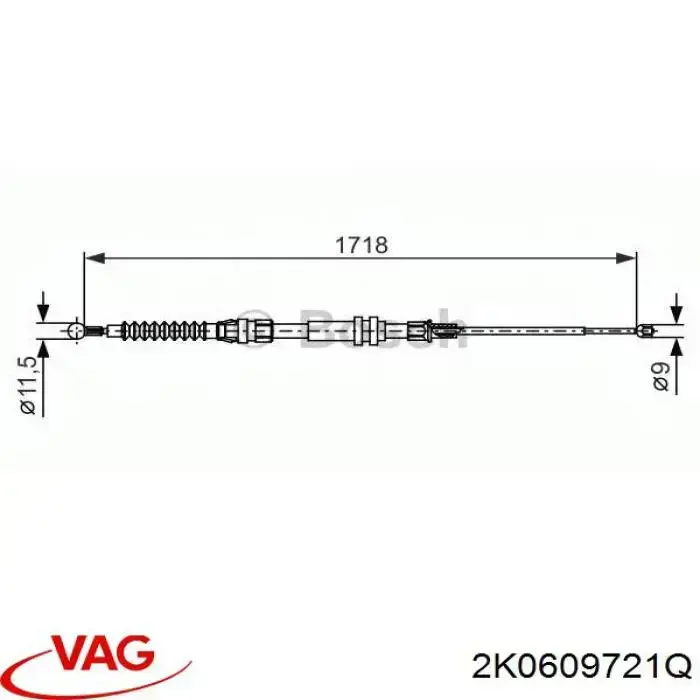 Трос ручного гальма задній, правий/лівий VAG 2K0609721Q ціна, від 11.47 USD
