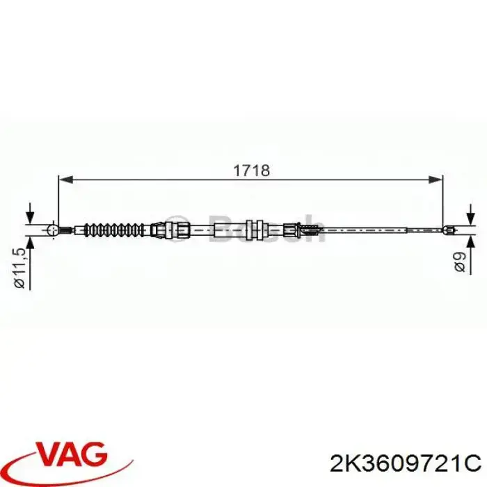 Купити 2K3609721C VAG Трос ручного гальма задній, правий/лівий