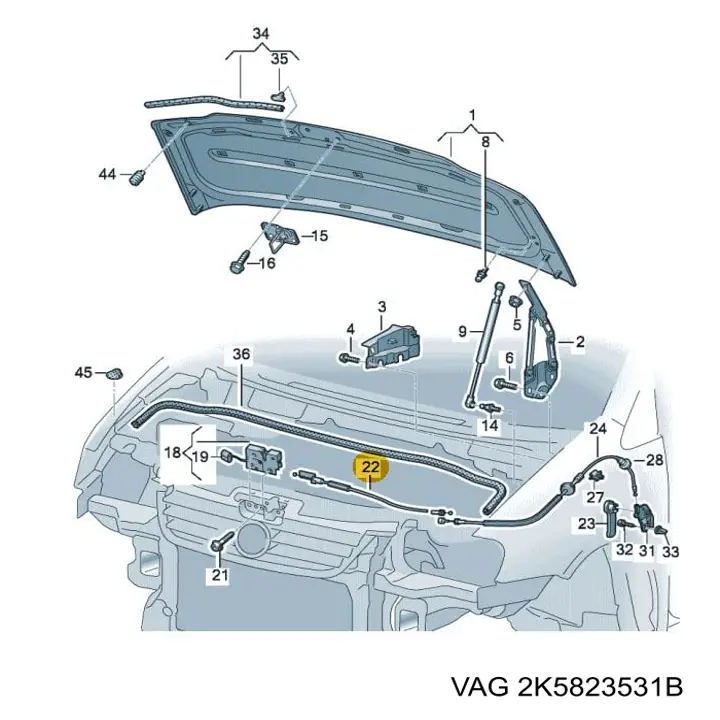 Трос відкриття капота, передній VAG 2K5823531B ціна, від 24.01 USD