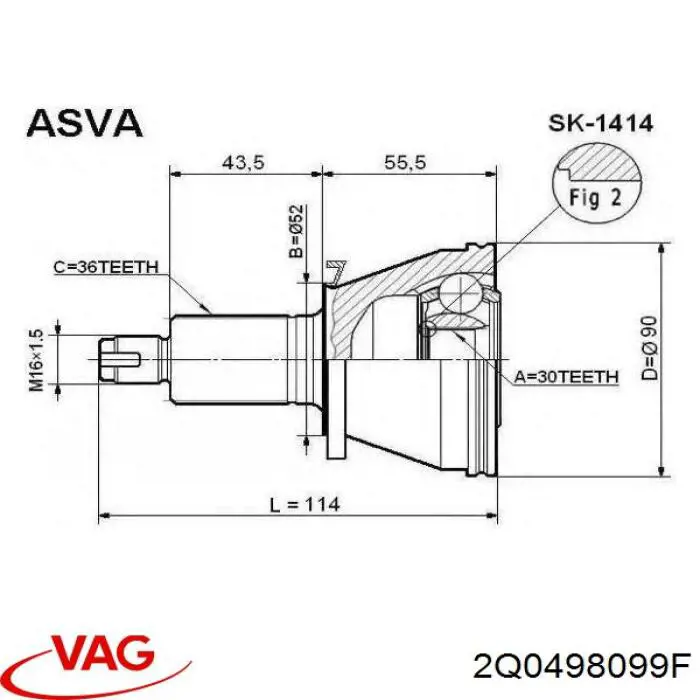 ШРУС зовнішній передній 2Q0498099F VAG