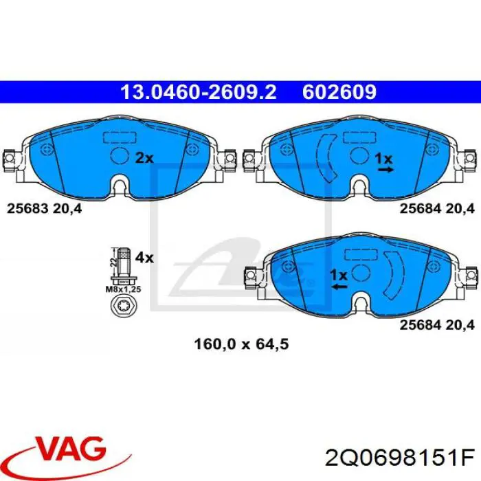Купити 2Q0698151F VAG Колодки гальмівні передні, дискові