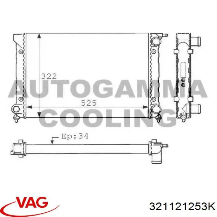 Радіатор основний VAG 321121253K ціна, від 38.66 USD