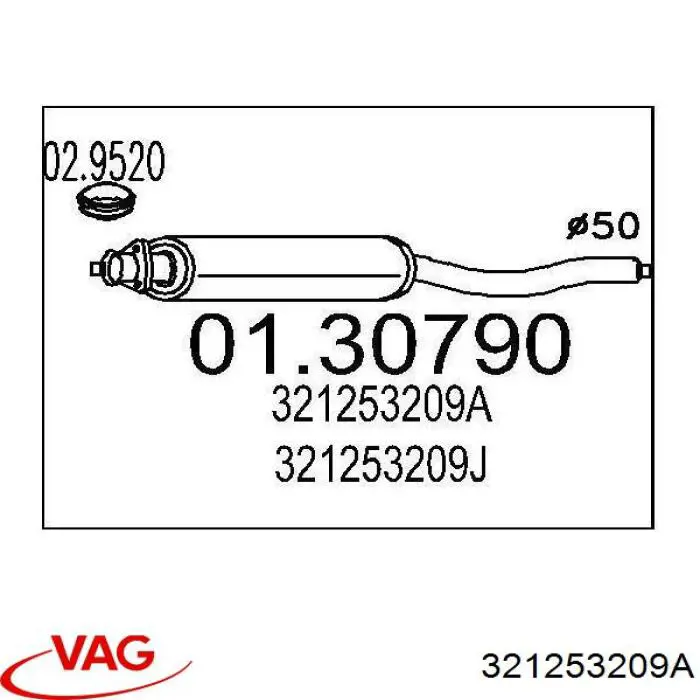 Глушник, передня частина 321253209A VAG