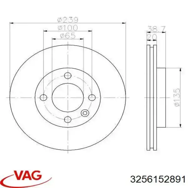 Диск переднього гальма VAG 3256152891 ціна, від 21.75 USD