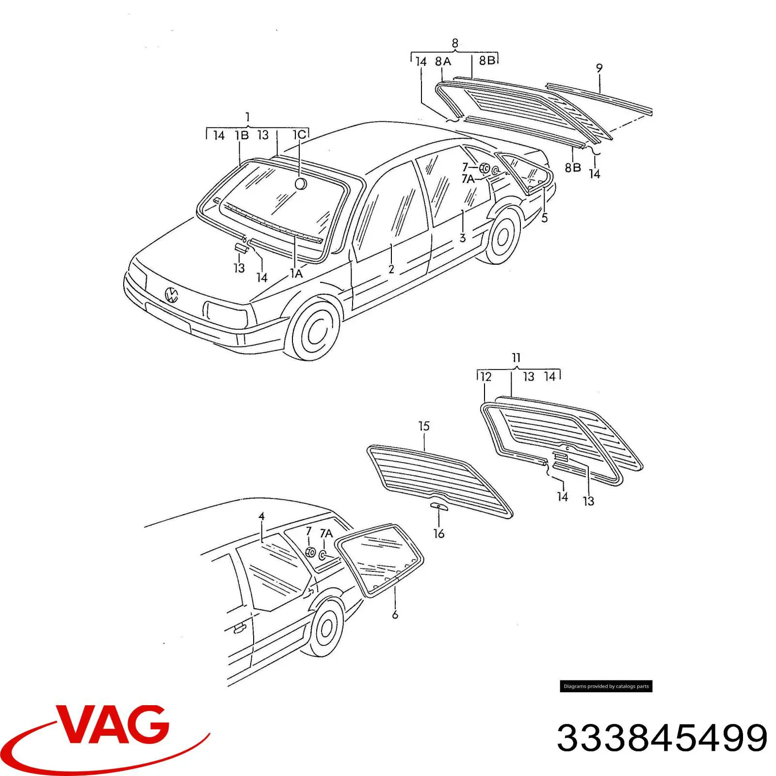 Скло третіх/п'ятих дверей VAG 333845499 ціна, від 68.11 USD