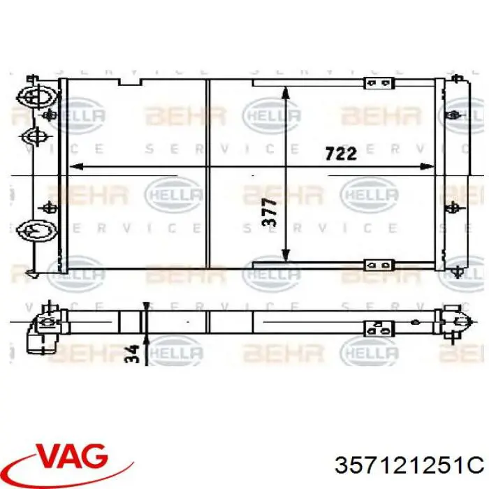 Купити 357121251C VAG Радіатор двигуна