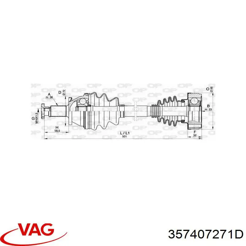 Купити 357407271D VAG Ліва піввісь