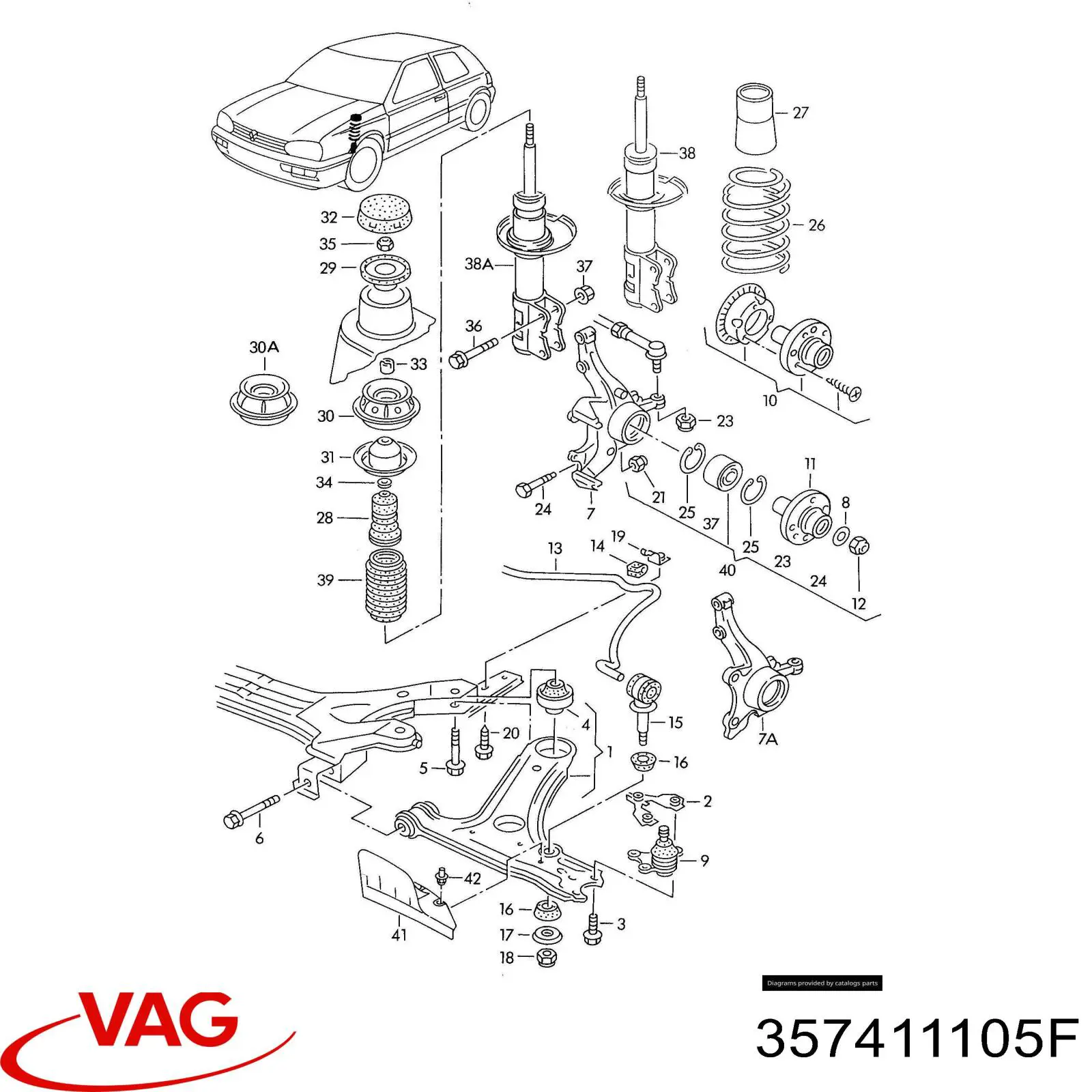Пружина передня VAG 357411105F ціна, від 50.69 USD