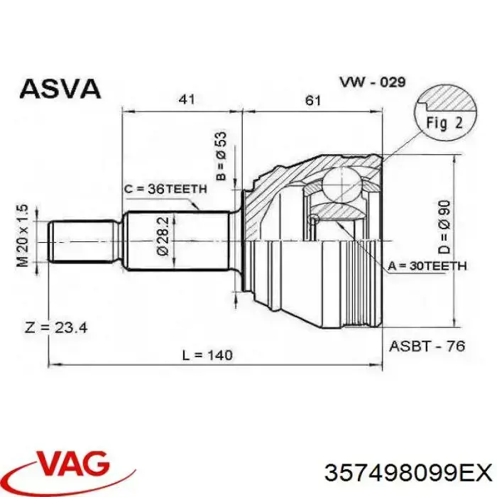 Купити 357498099EX VAG Шарнір приводу зовнішній