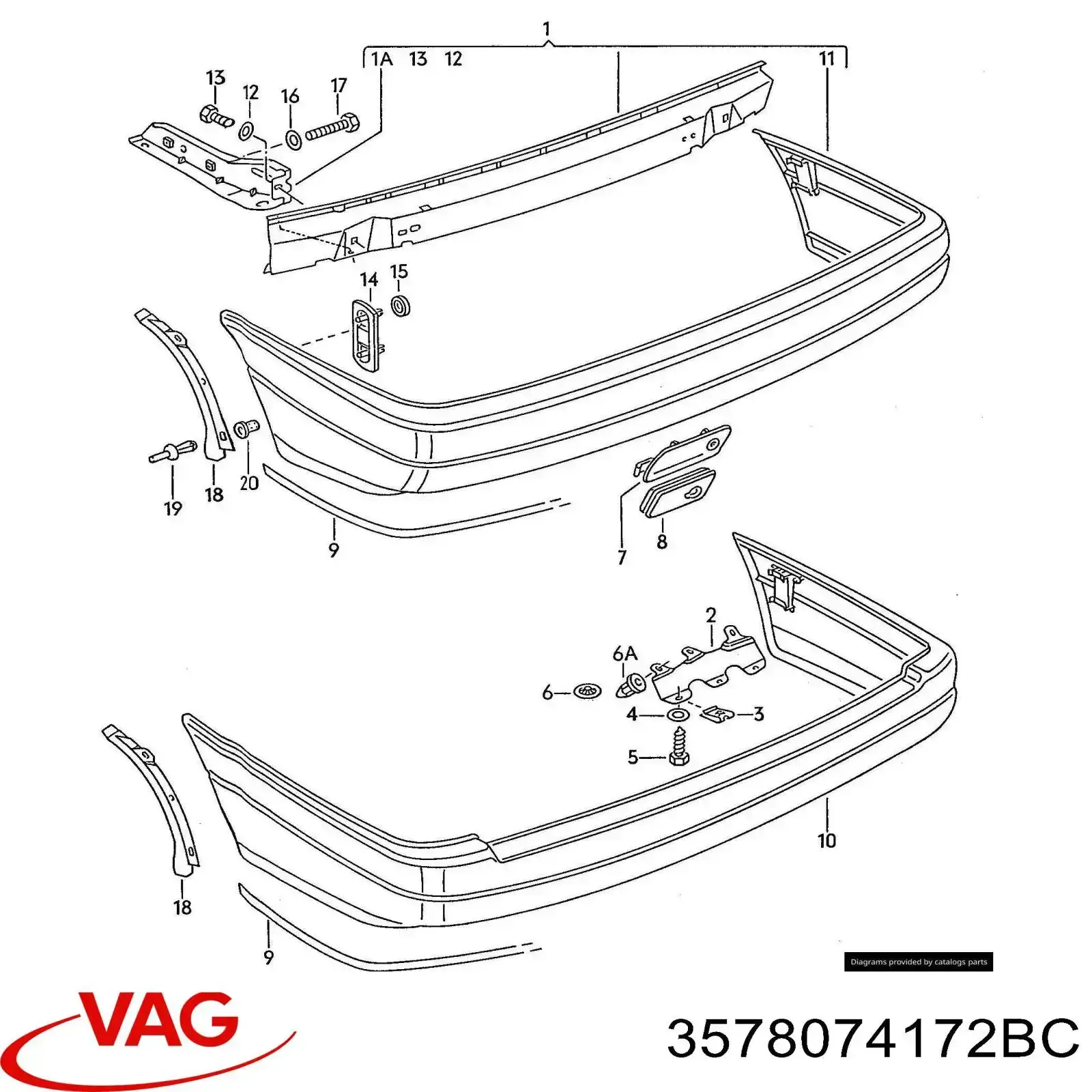 Кожух бампера заднього VAG 357807417BGRU ціна, від 56.50 USD