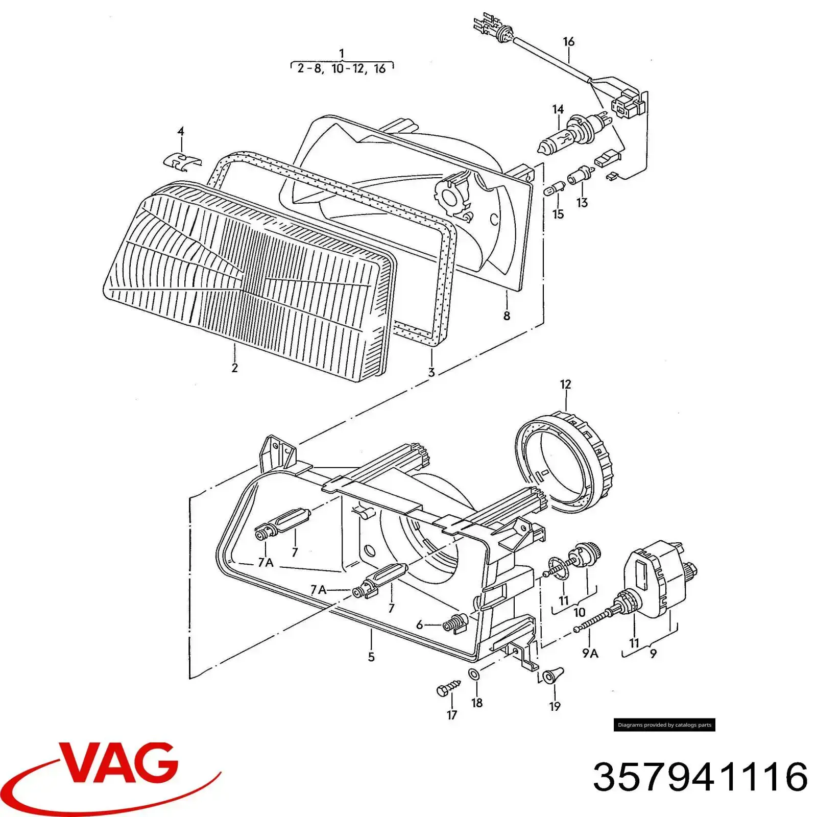 Купити 357941116 VAG Скло фари правої