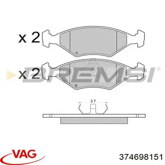 Купити 374698151 VAG Колодки гальмівні передні, дискові