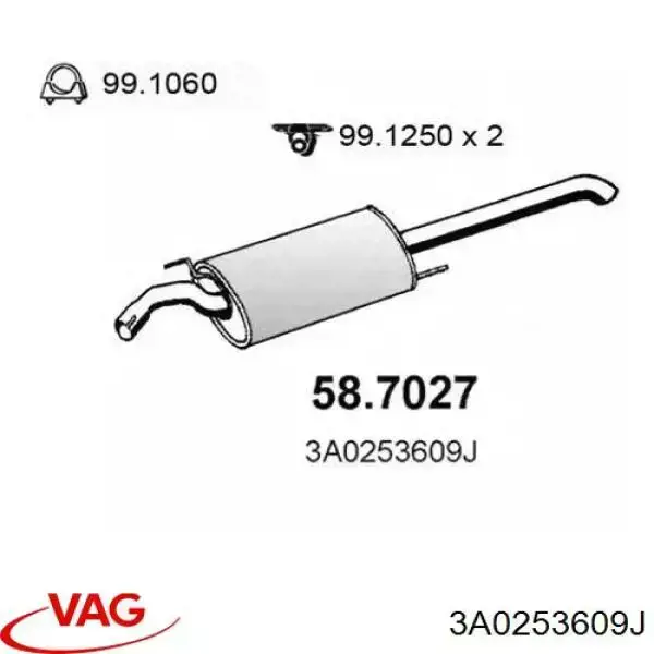 Вихлопна труба VAG 3A0253609J ціна, від 105.13 USD