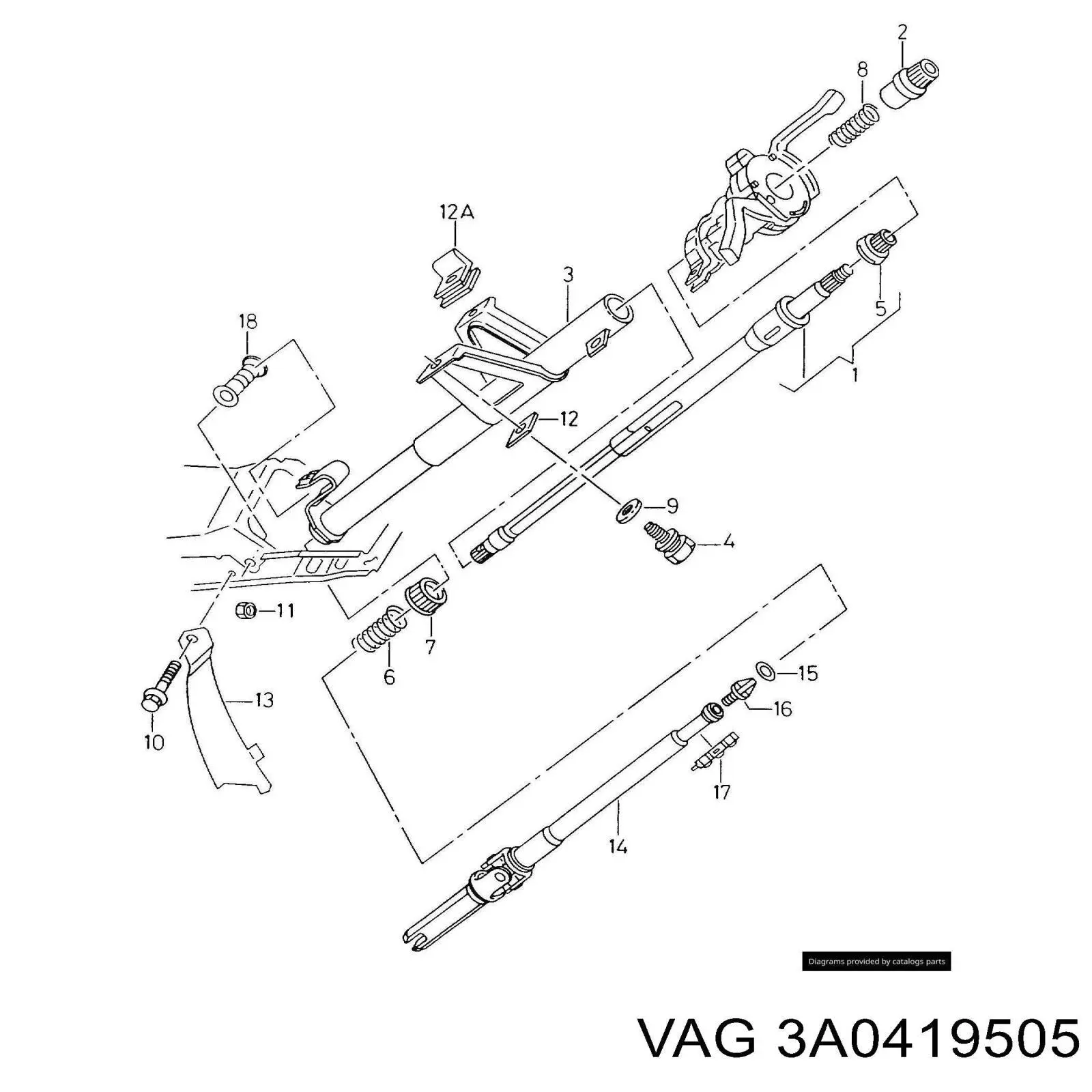 Рульовий вал, верхній VAG 3A0419505 ціна, від 103.03 USD