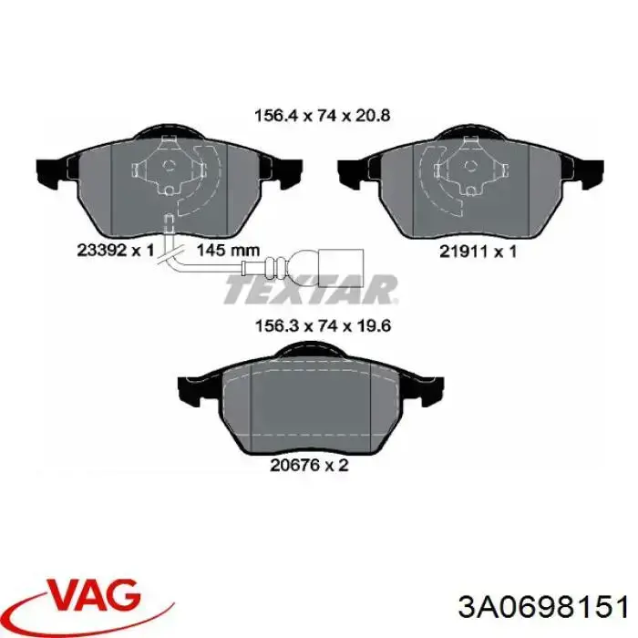 Купити 3A0698151 VAG Колодки гальмівні передні, дискові